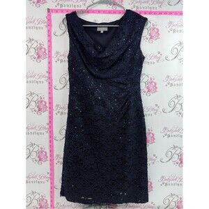 Laura dress sequins sparkly blue Navy Lace Sequin Midi Dress Lacie Cowl Neck